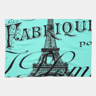 Linge De Cuisine aqua turquoise scripts turquoises Paris Tour Eiffe