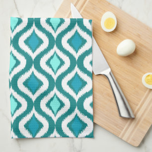 Linge De Cuisine Aqua Turquoise Turquoise Blue Green Ikat Art Motif