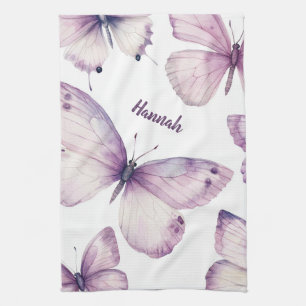 Linge De Cuisine Aquarelle à papillon pourpre NOM PERSONNALISÉ Élég
