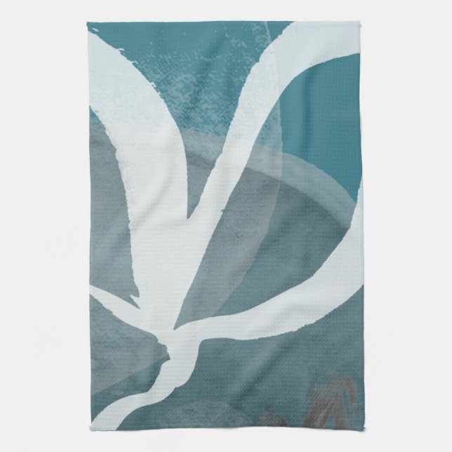 Linge De Cuisine Aquarelle Abstraite gris et blanc turquoise (Vertical)