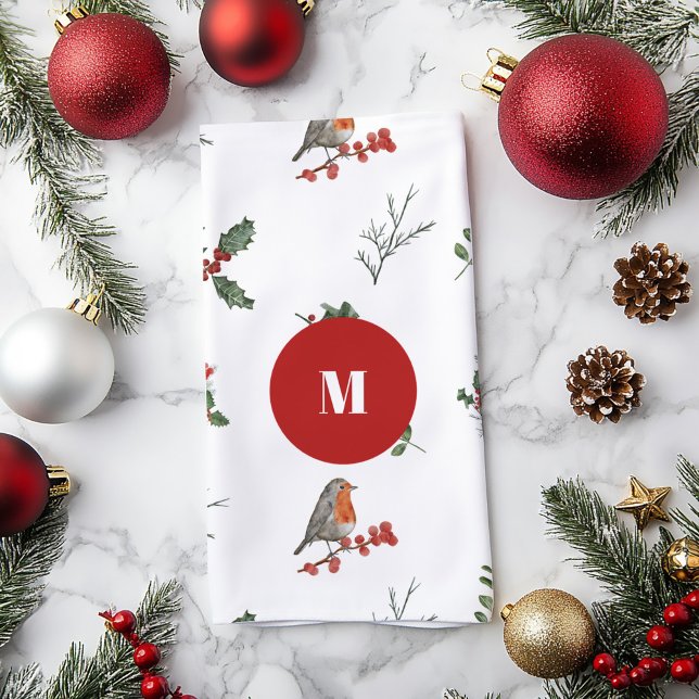 Linge De Cuisine Aquarelle Anglais Robin Noël (Créateur téléchargé)