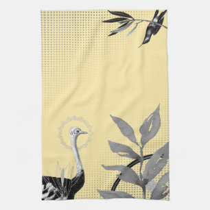 Linge De Cuisine Aquarelle artistique jaune et gris Feuille Autruch