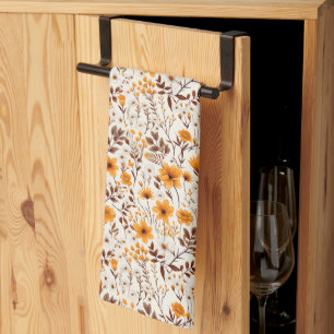 Linge De Cuisine Aquarelle Automne Fleurs D'Automne Et Feuille