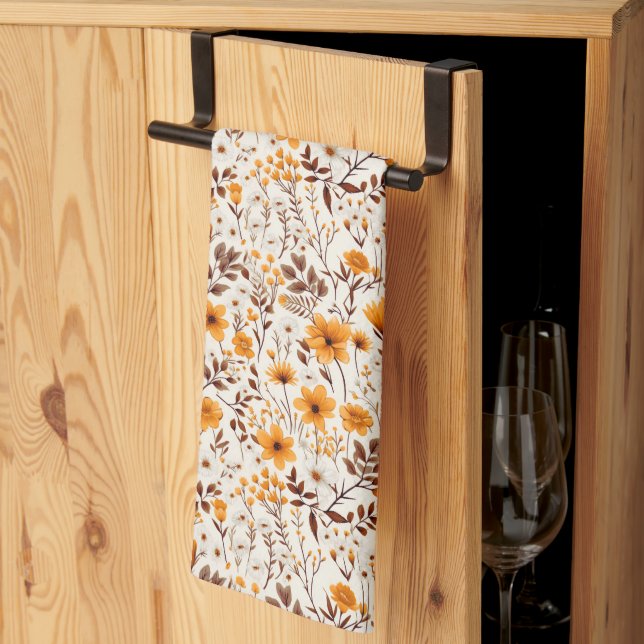 Linge De Cuisine Aquarelle Automne Fleurs D'Automne Et Feuille (Pliage en tiers)