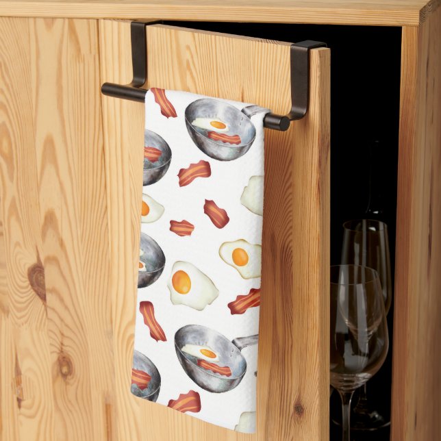 Linge De Cuisine Aquarelle Bacon & Oeufs Petit déjeuner Motif alime (Pliage en tiers)