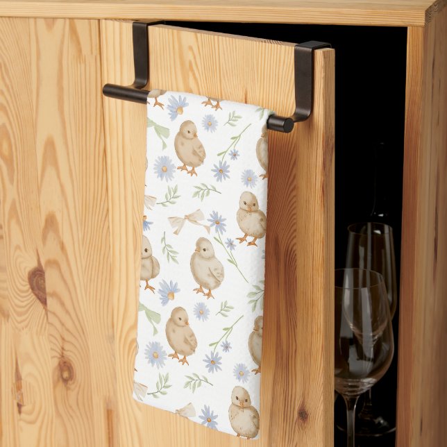 Linge De Cuisine Aquarelle Bébé Poussins Motif Floral (Pliage en tiers)