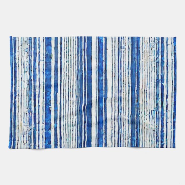 Linge De Cuisine Aquarelle bleu blanc rayé moderne (Horizontal)