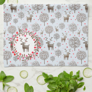 Linge De Cuisine Aquarelle Bois Reindeer Motif Pastel Blue