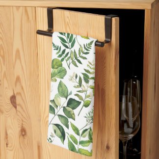 Linge De Cuisine Aquarelle Botanique Vert feuilles