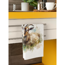 Linge De Cuisine Aquarelle Chèvre de ferme, sur mesure