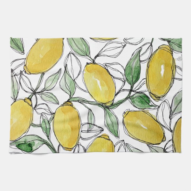 Linge De Cuisine Aquarelle citron (Horizontal)