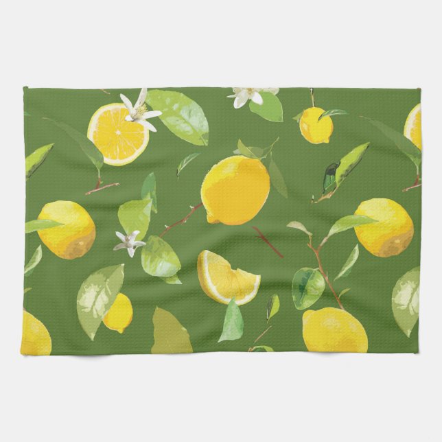 Linge De Cuisine Aquarelle Citron et Feuilles 5 (Horizontal)