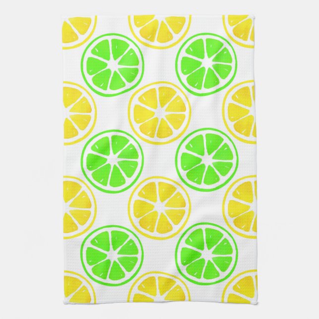 Linge De Cuisine Aquarelle Citron Lime Slices (Vertical)