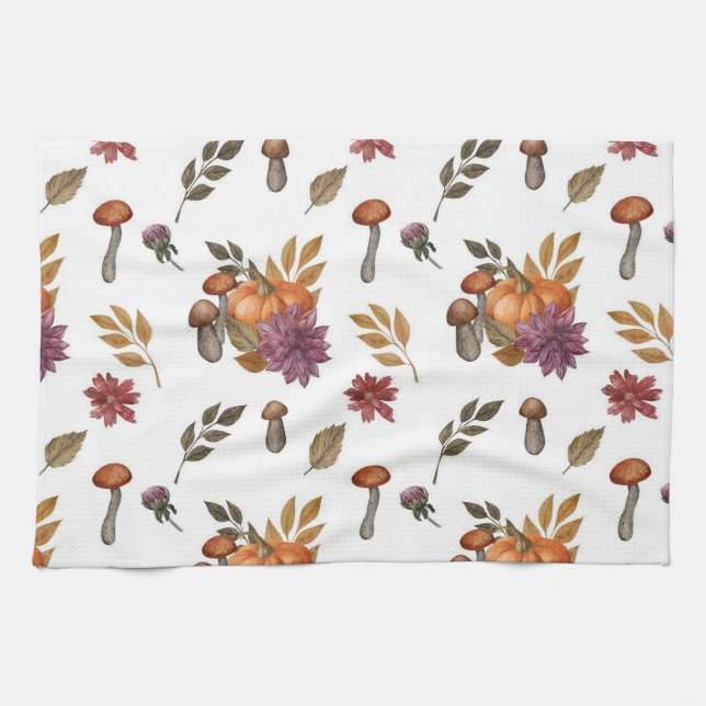 Linge De Cuisine Aquarelle Citrouille Champignons Automne Automne T (Horizontal)