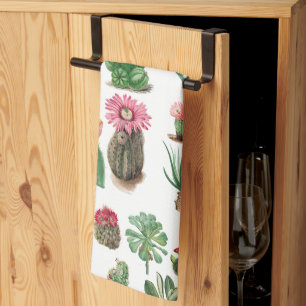 Linge De Cuisine Aquarelle colorée Cactus et succulents Fleurs