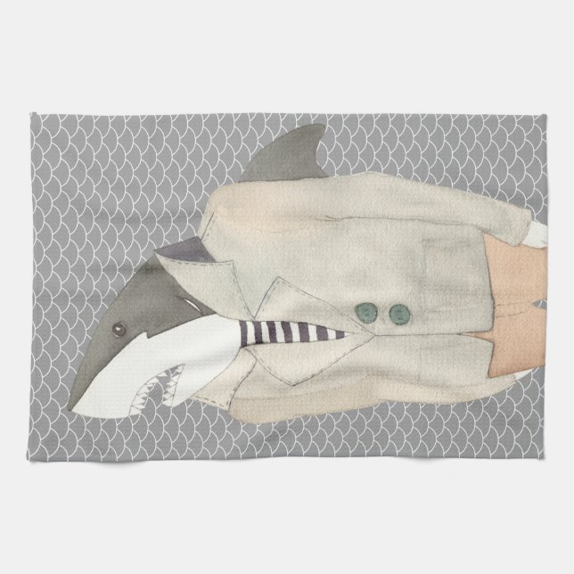 Linge De Cuisine Aquarelle couleur couleur couleur requin (Horizontal)