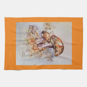 Linge De Cuisine Aquarelle couleurs automne champignons
