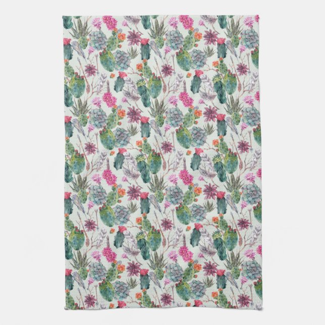 Linge De Cuisine Aquarelle de bois exotique Cactus et Motif succule (Vertical)