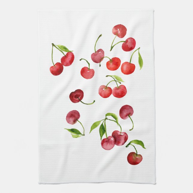 Linge De Cuisine Aquarelle de cerises rouges (Vertical)