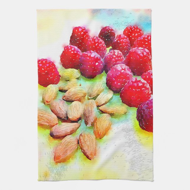 Linge De Cuisine Aquarelle de framboises et d'amandes (Vertical)
