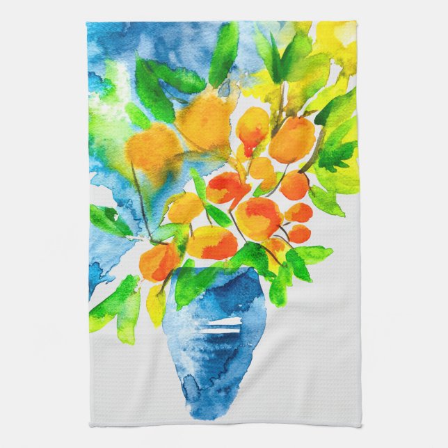 Linge De Cuisine Aquarelle de fruits d'art kumquat orange (Vertical)