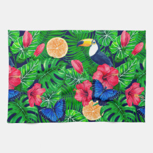 Linge De Cuisine Aquarelle de jardin toucan et tropical