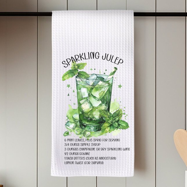 Linge De Cuisine Aquarelle de la recette de cocktail Sparkling Jule (Sparkling Juleps Cocktail Recipe Watercolor Kitchen Towel)