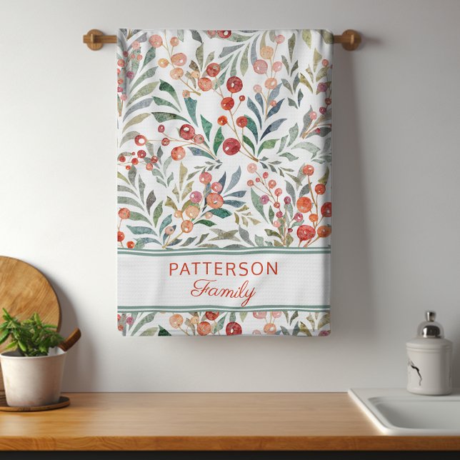 Linge De Cuisine Aquarelle de Noël Floral Personnalisé (Créateur téléchargé)