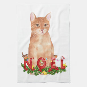 Linge De Cuisine Aquarelle de Noël Tabby Cat