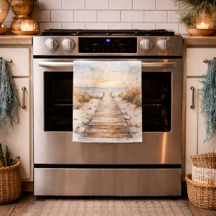 Linge De Cuisine Aquarelle de Sunset Beach Boardwalk