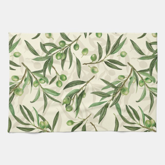 Linge De Cuisine Aquarelle des branches d'olive (Horizontal)