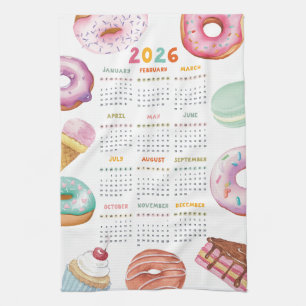 Linge De Cuisine Aquarelle Dessert Donut 2026 Calendrier