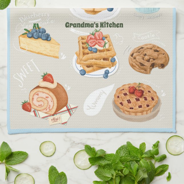 Linge De Cuisine Aquarelle dessert gâteau biscuit tarte à tarte de  (Plié)