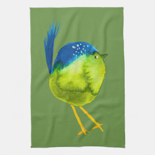 Linge De Cuisine Aquarelle d'oiseau vert mou