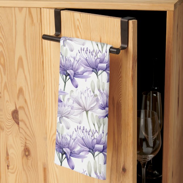 Linge De Cuisine Aquarelle douce Purple Motif Floral (Pliage en tiers)