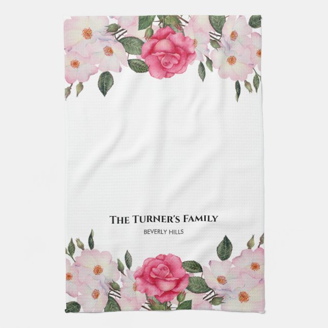 Linge De Cuisine Aquarelle Doux rose blanc Roses illustration (Vertical)