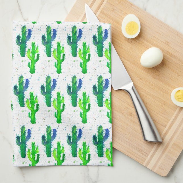 Linge De Cuisine Aquarelle du désert Cactus Saguaro (Quart Plié)