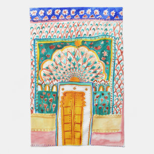 Linge De Cuisine Aquarelle du Rajasthan de la porte de paon Inde
