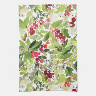 Linge De Cuisine Aquarelle Festive Holly Berry