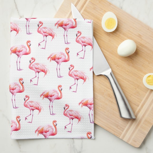 Linge De Cuisine Aquarelle Flamant rose rose tropicale (Quart Plié)