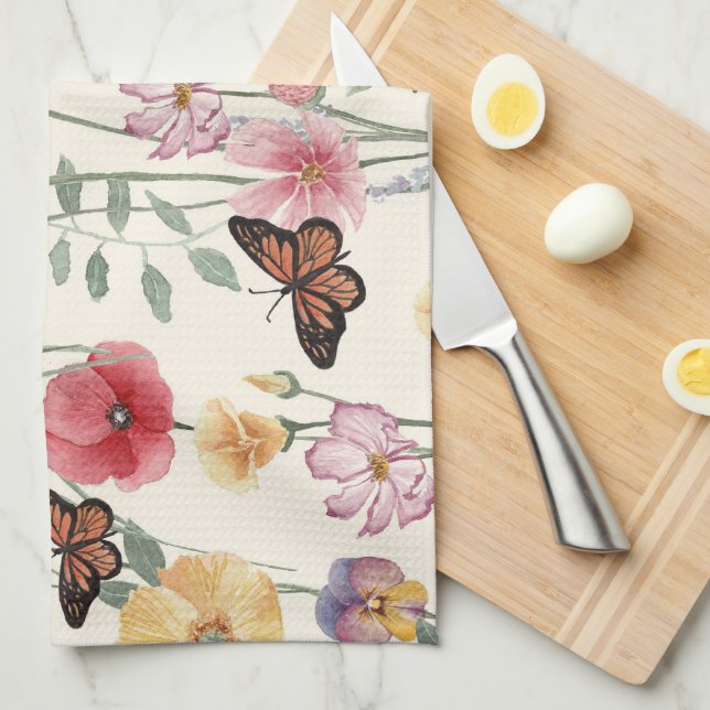 Linge De Cuisine Aquarelle Fleurs sauvages Printemps été Meadow (Quart Plié)