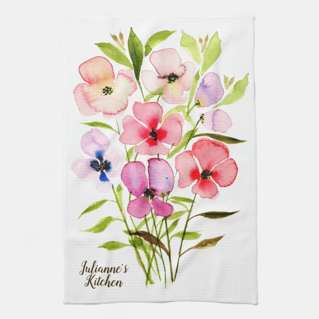 Linge De Cuisine Aquarelle Floral Joli Fleurs sauvages Personnalisé (Vertical)