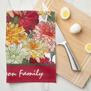 Linge De Cuisine Aquarelle Florale colorée Nom botanique moderne