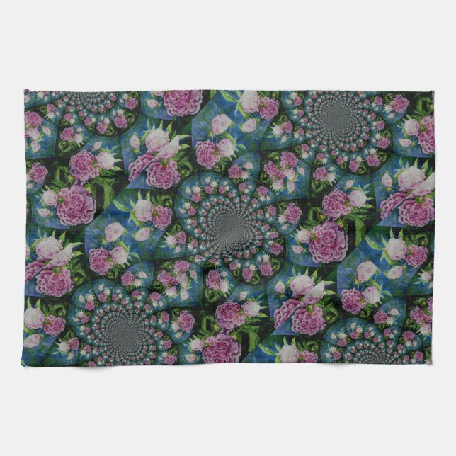 Linge De Cuisine Aquarelle florale de pivoine rose blanc (Horizontal)