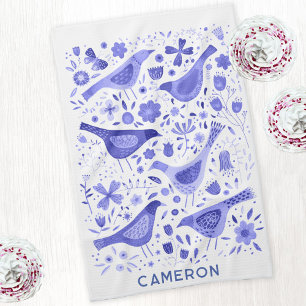 Linge De Cuisine Aquarelle florale Fleur sauvage et ornithologique 