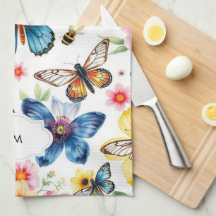 Linge De Cuisine Aquarelle florale motif botanique monogrammé
