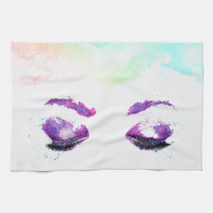 Linge De Cuisine Aquarelle glamour aux yeux et aux bouillons pourpr