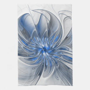 Linge De Cuisine Aquarelle gris bleu Abstrait Fractal Art Flower