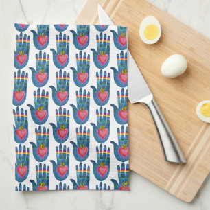 Linge De Cuisine Aquarelle Healing Main Heart Motif arc-en-ciel 