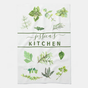 Linge De Cuisine Aquarelle Herbes de cuisine Verdure Personnalisée
